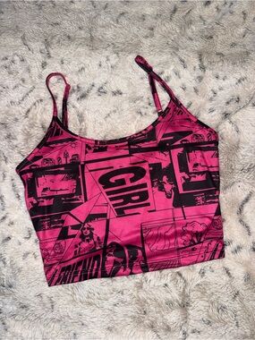 Hot Pink Graphic Crop Cami Tank Top